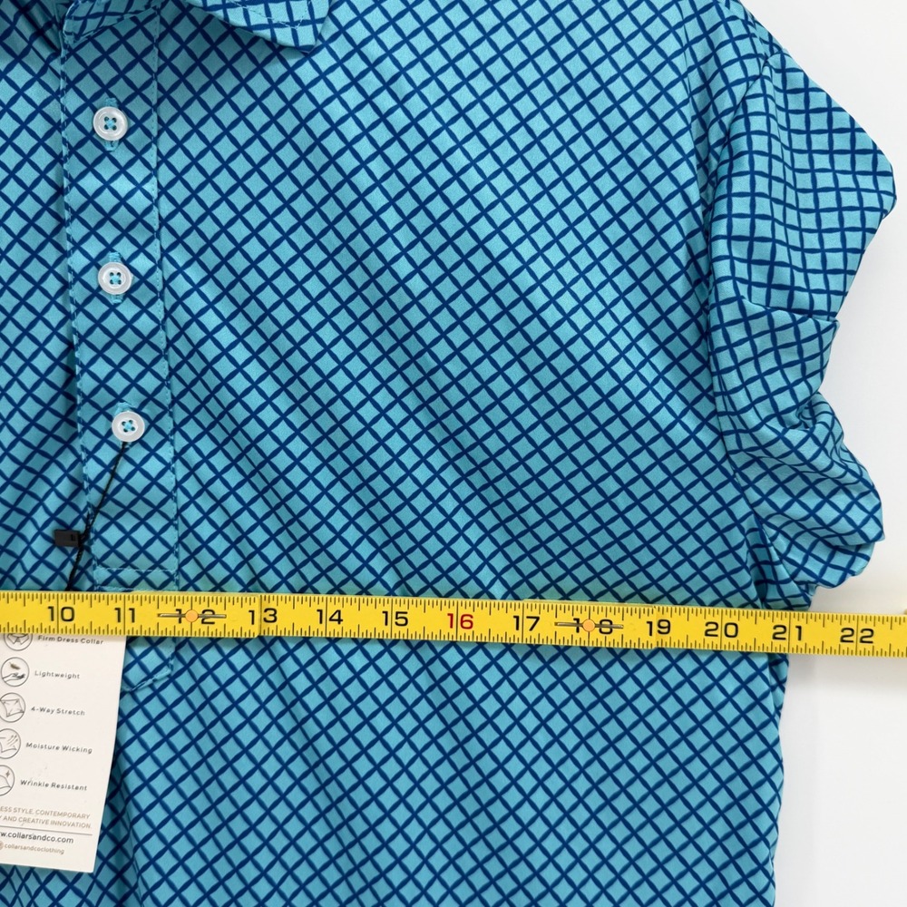 $88 NEW Collars & Co Mens L Dress Collar Polo Performance Blue Geometric Stretch - Picture 7 of 8